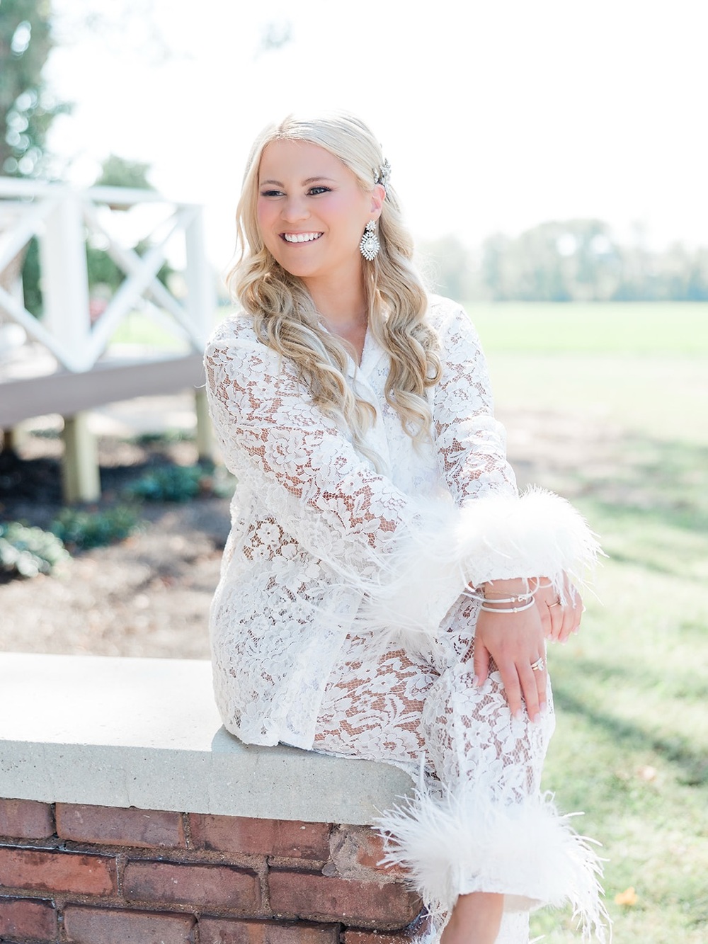 Feather-Trim Lace Robe in White — Elegant Lounge Cover-Up
